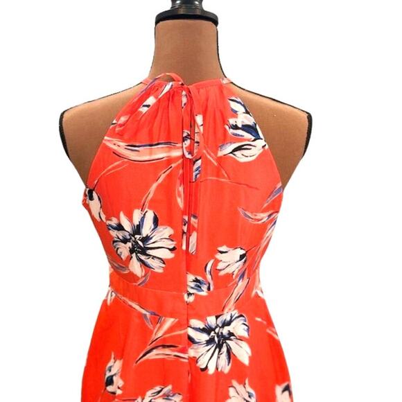 Eliza J. Sleeveless Halter Neck Fit & Flare Orange Mini Dress with Floral Print - Picture 4 of 7